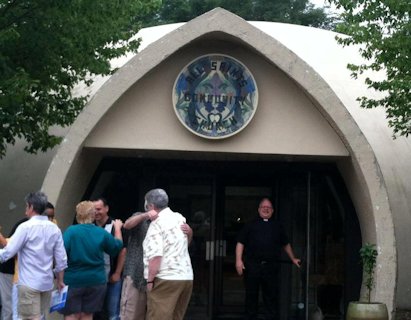 Outdoors before service in summer